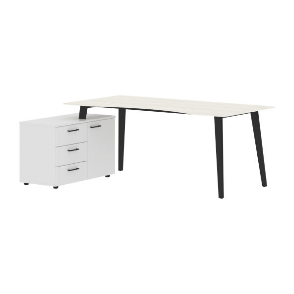 Стол руководителя с тумбой JCT 1813(L) Ясень белый/Белый/Антрацит 1800х1300х750 JAY