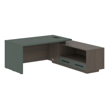 Стол руководителя с тумбой VCT 1919(R) Нефрит/Черный матовый/Дуб Сильвер 1900х1900х750 VELION