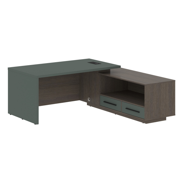 Стол руководителя с тумбой VCT 1919(R) Нефрит/Черный матовый/Дуб Сильвер 1900х1900х750 VELION