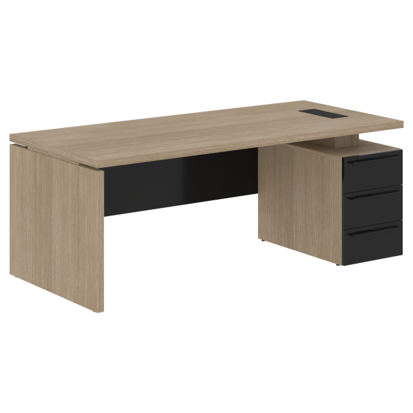 Стол письменный СП-064-25-05(R) Дуб Натуральный/Черный глянец 2000х900х750 KANON